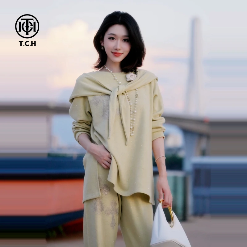 TCH（三件套）私服潮流25秋冬新款青绿色套装T75C07E1089轻奢tch
