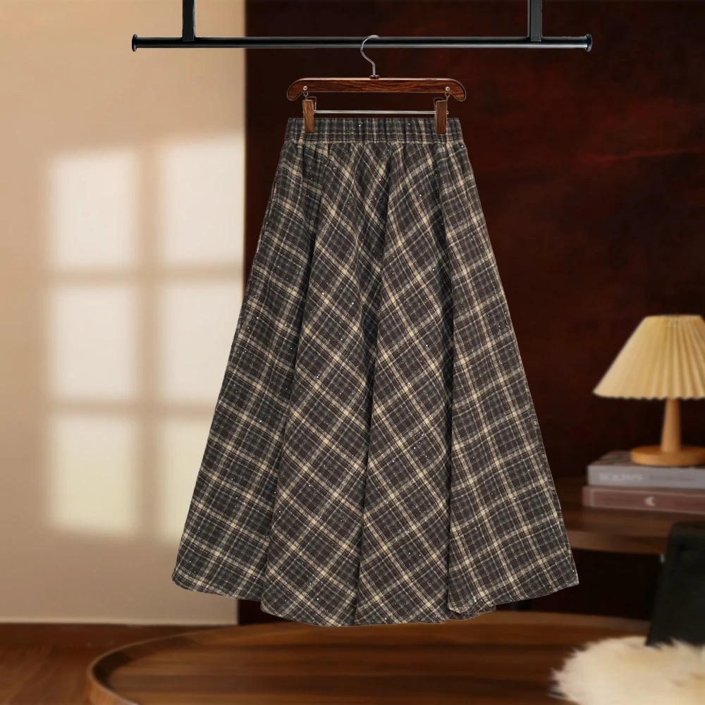 【707】复古洒银冬季半裙2025秋冬大摆a字长裙显瘦高腰百搭D8070