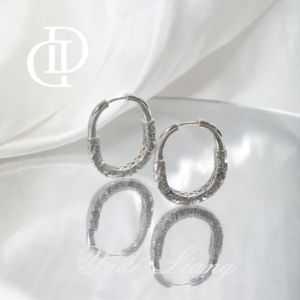 925银耳饰 梁雅帝新品【胖龙鳞】cnc碎冰冰椭圆U形气质银耳饰