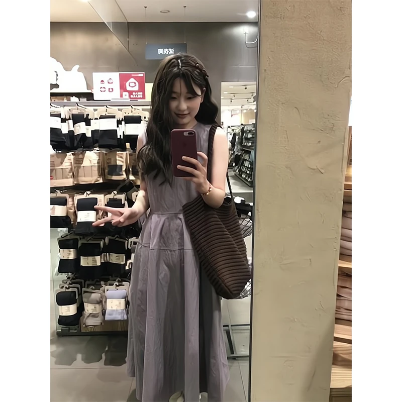 2025新款女士夏季时尚气质立体裁剪褶皱感背心裙花苞裙无袖连衣裙