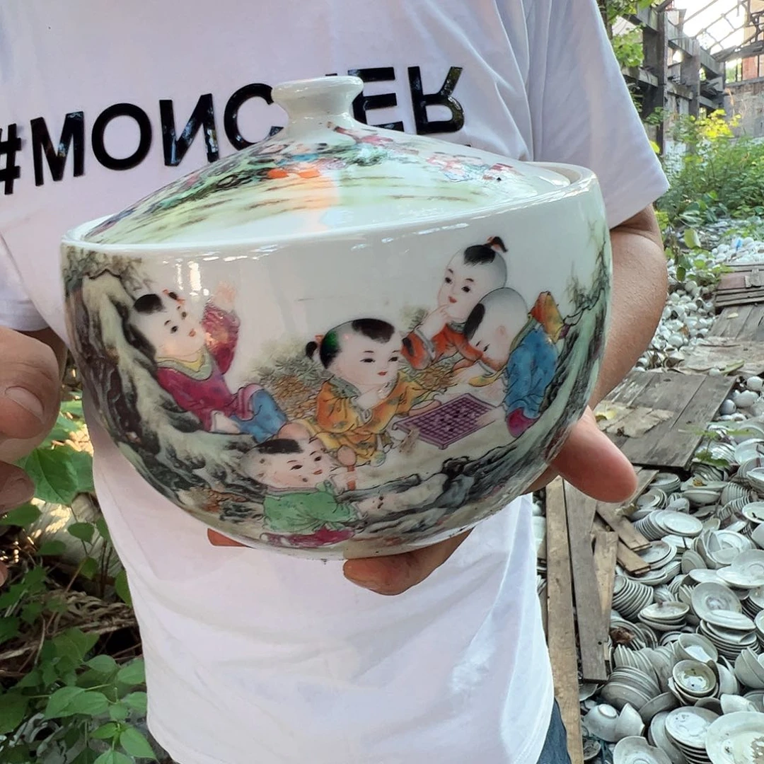 瓷片景德镇陶瓷欢天喜地密封罐一个