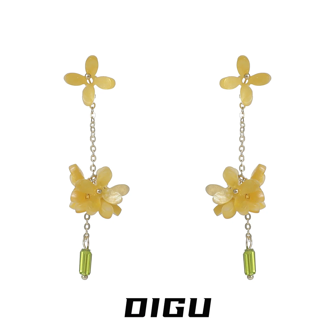 嘀咕家 铜合金亚克力耳饰 精致桂花流苏耳环长款花朵耳钉轻奢耳饰