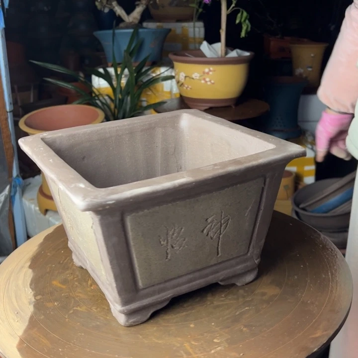 紫砂宜兴紫砂花盆灰四方25