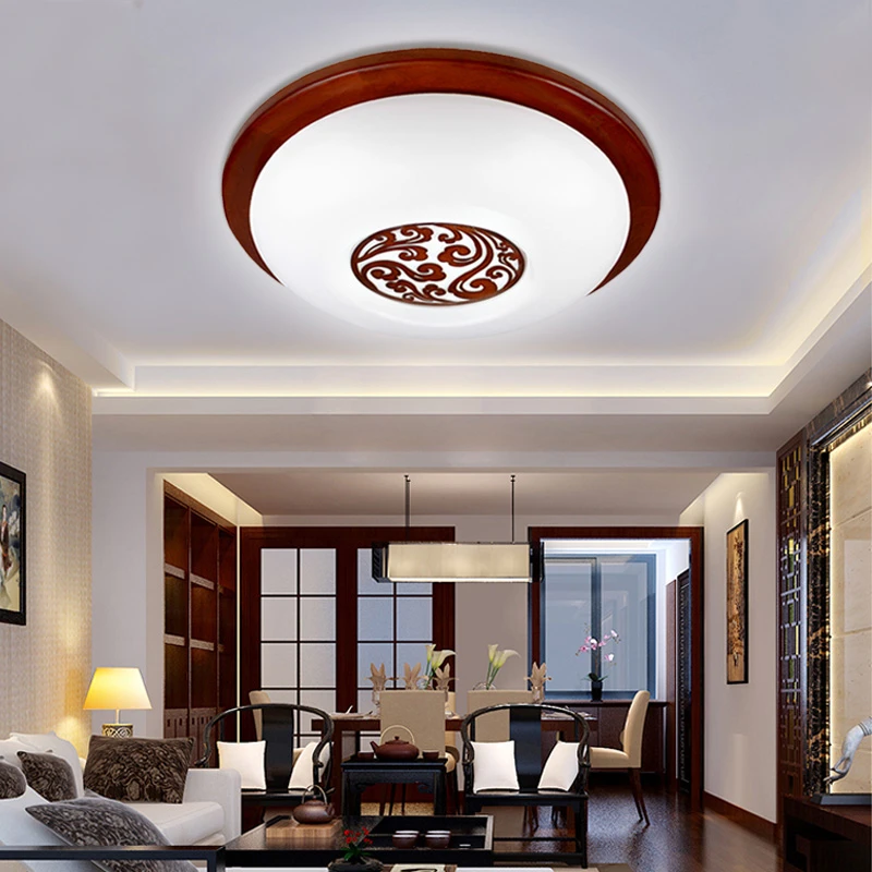 新中式吸顶灯中国风圆形LED实木客厅灯卧室走廊过道门厅阳台灯具