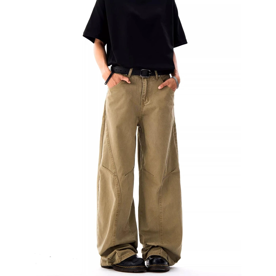 复古解构设计感休闲工装牛仔裤男美式cleanfit阔腿拖地潮牌长裤子