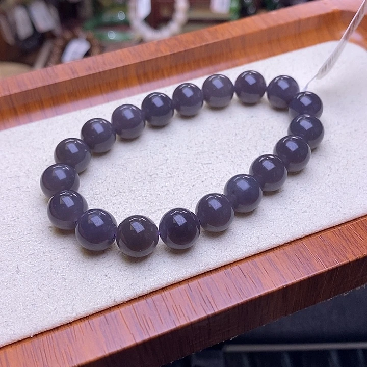 和田玉未镶嵌颈饰毕业级老坑料高冰浓烟紫手链10m