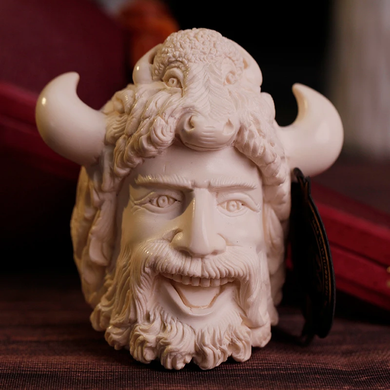 巴格兰海泡石 手工斗 牛头人物雕刻造型细节满满