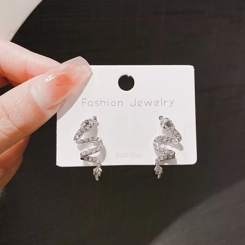 合金锆石耳饰 【925银针】2025新年款 璀璨银蛇耳环