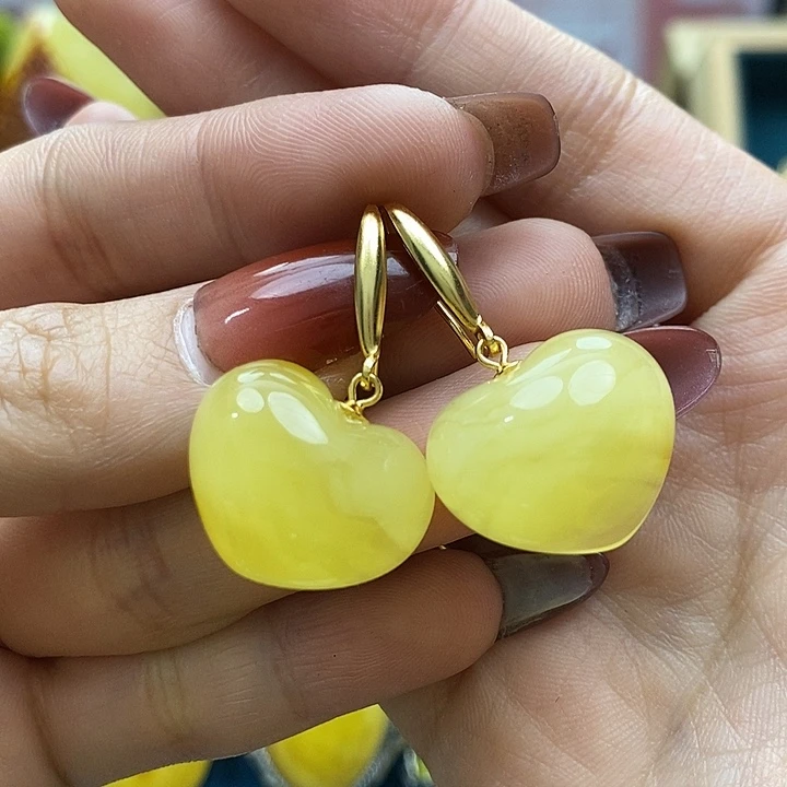琥珀耳饰银S925镶嵌宝****弟耳环