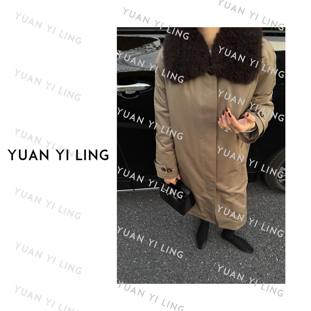 袁艺灵【雪域暮色】奢华经典优雅设计感山羊绒毛领羽绒外套7171