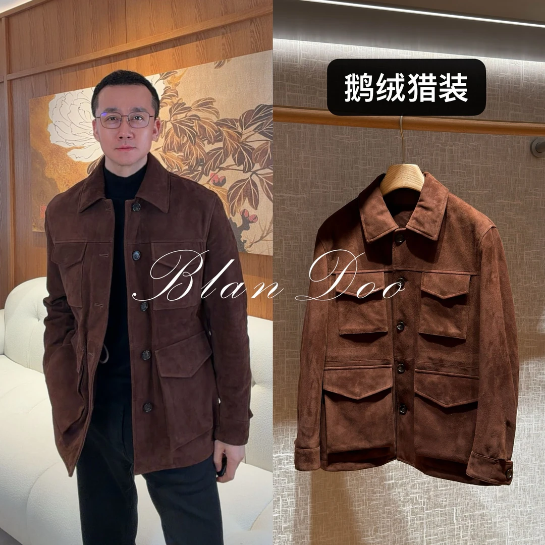 BLANDOO LP同款高定冬季山羊皮猎装夹克羽绒服5BD0589