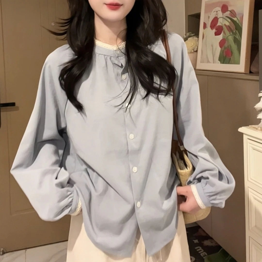 设计感法式甜美长袖衬衫女春秋显瘦宽松遮肚上衣减龄衬衣