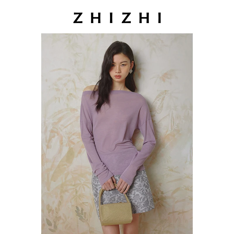致知 眉樱妩 欧若智性风斜肩T恤女25春季流行时尚女士ZZ2ESWT8008