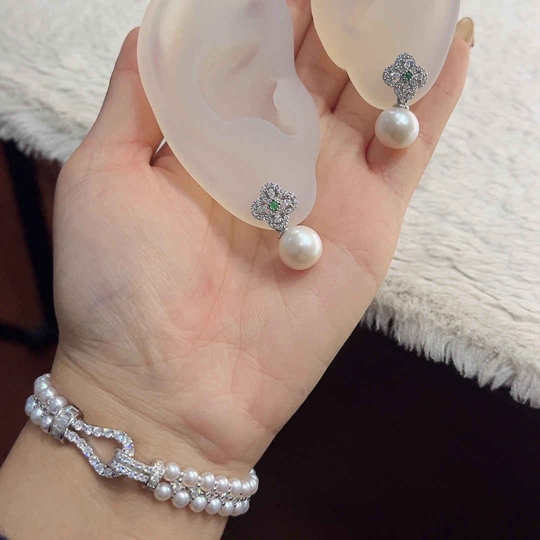 淡水珍珠耳饰银S925镶嵌