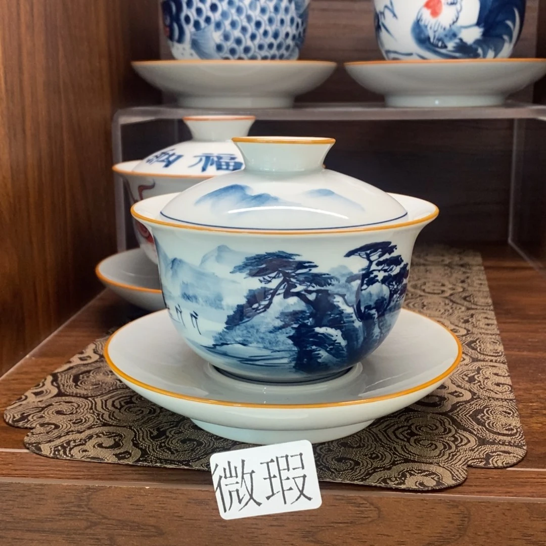 釉下彩老陶泥手工绘制