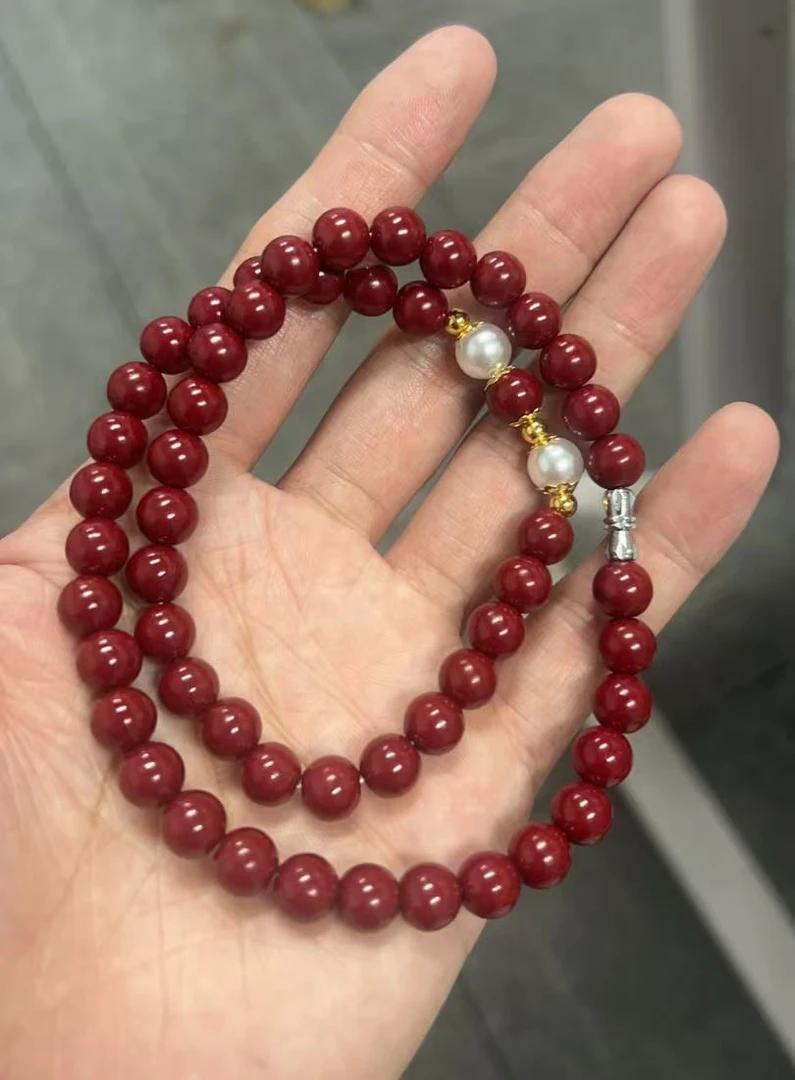 天然辰砂双圈朱砂手串项链S1136