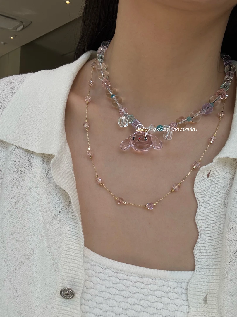 非金属仿水晶项链 【桃果冰茶】彩色多巴胺卡通ins项链可爱果冻感