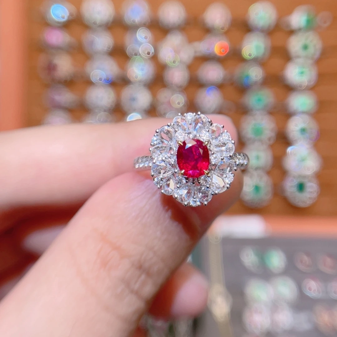 红宝石戒指18K金镶嵌1.03ct 无烧鸽血