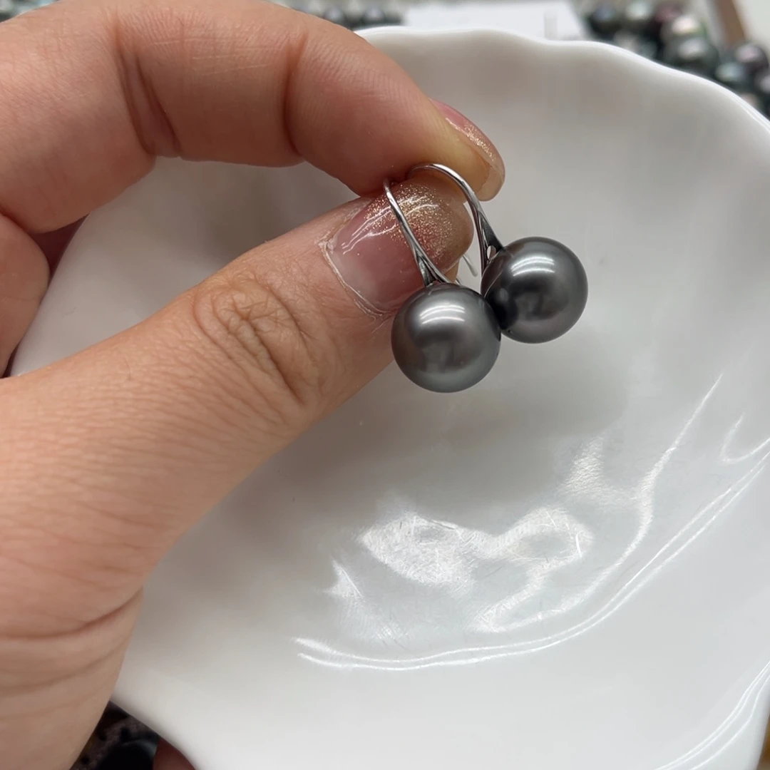 海水珍珠银S925镶嵌耳饰