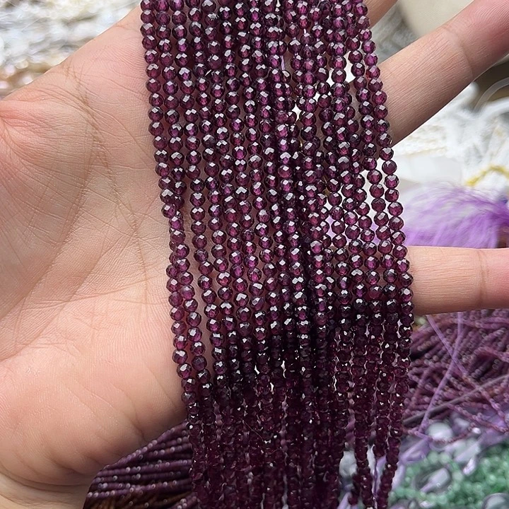 玛瑙/玉髓未镶嵌珠宝半成品一条3mm左右紫牙乌石榴石刻面