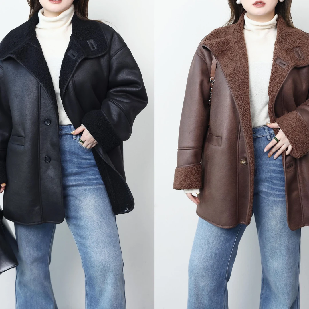 QC宣宣【皮衣历程】微胖大码女冬季巴恩风复古时尚皮外套ZY411H28