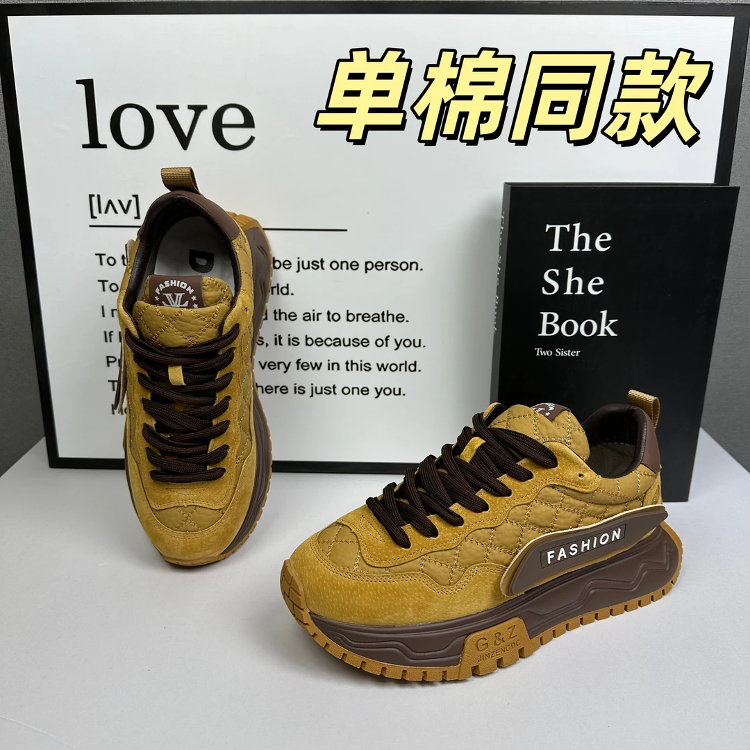 《壹步男鞋》2025年秋冬单棉同款时尚休闲百搭增高防滑加绒男士潮鞋