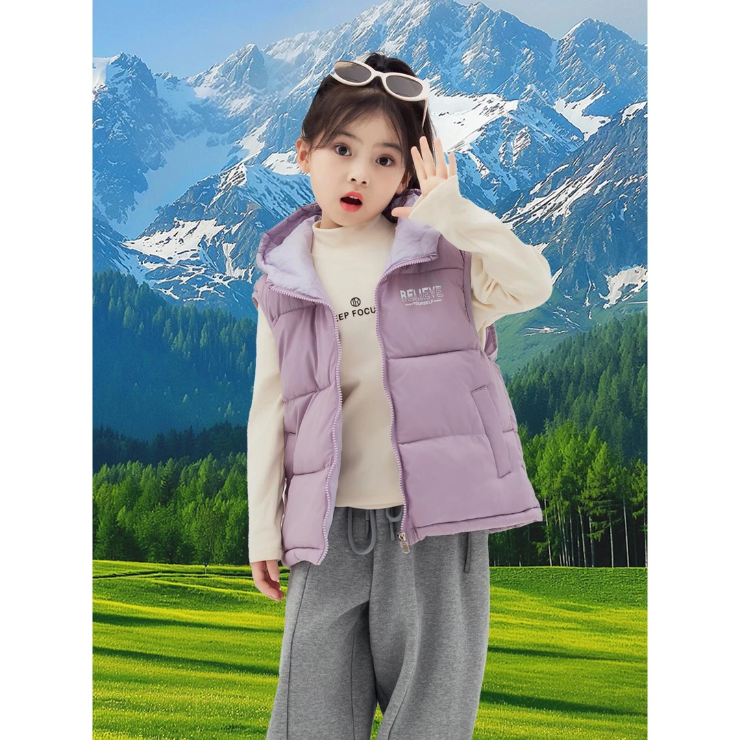 秋冬装新款儿童羽绒马甲连帽外穿加厚女童男童大童上衣背心冬季