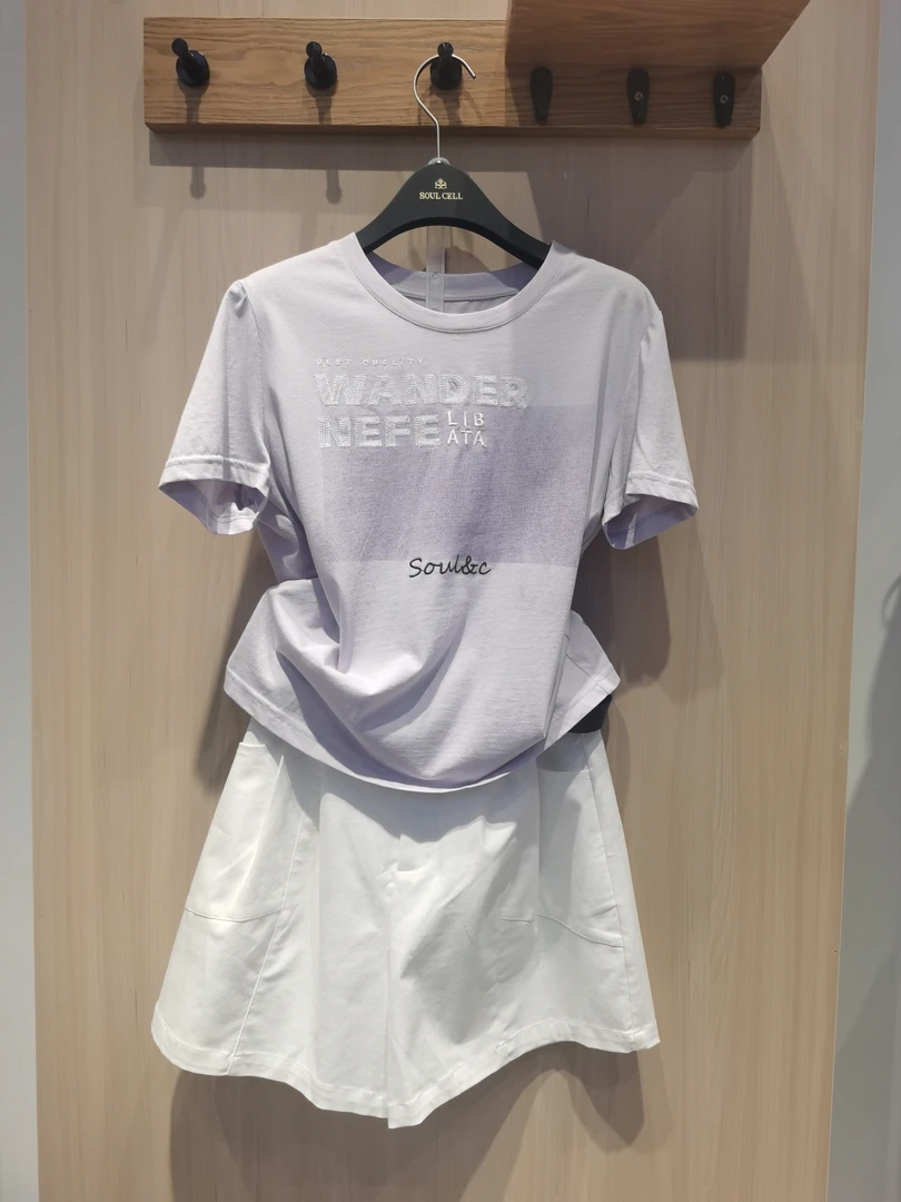 苏昔夏季白色大牌女装草垫紫高品质T恤女款