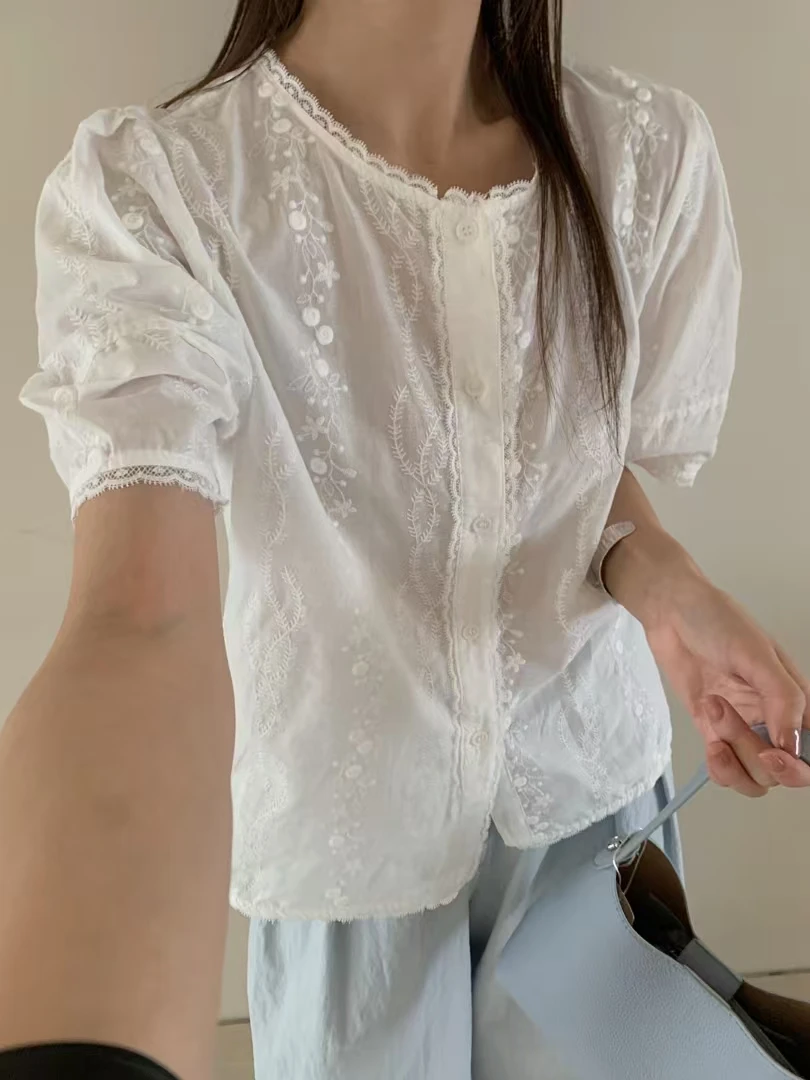 布丁家(夏日清凉)高品质蕾丝花边亮色小衫