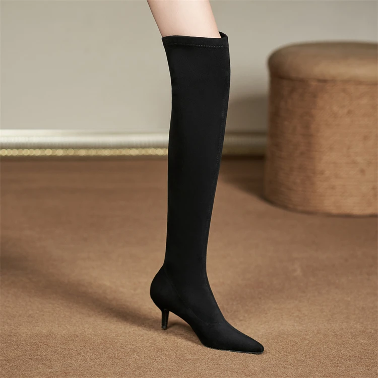 欧美过膝长靴女秋冬2025新款尖头高筒细跟高跟不掉筒弹力瘦瘦靴子
