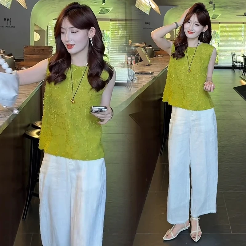 新中式时尚套装女2025夏季新款洋气流苏无袖上衣阔腿裤气质两件套