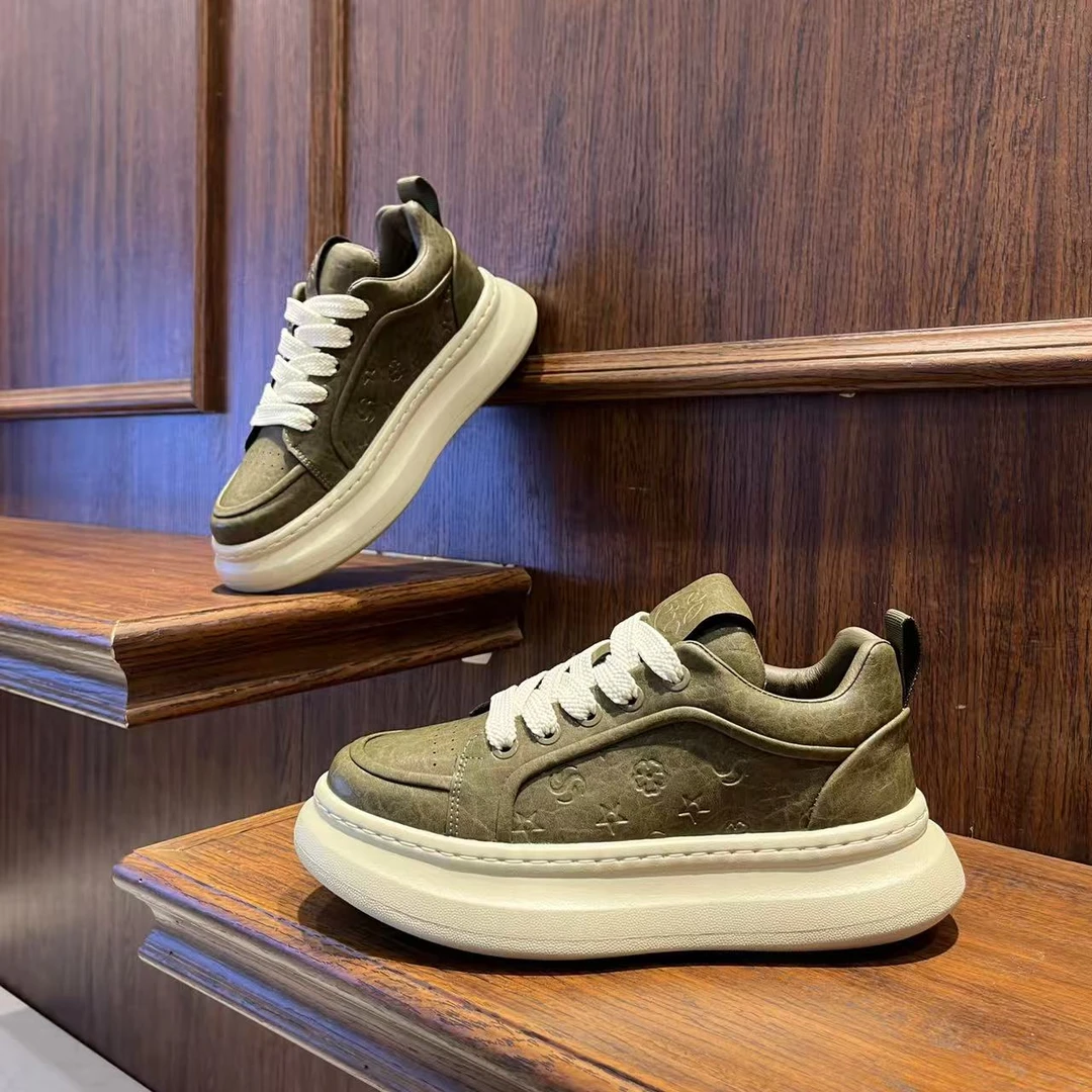 男鞋2025时尚复古厚底百搭秋冬季休闲鞋低帮系带增高巴恩风潮男鞋