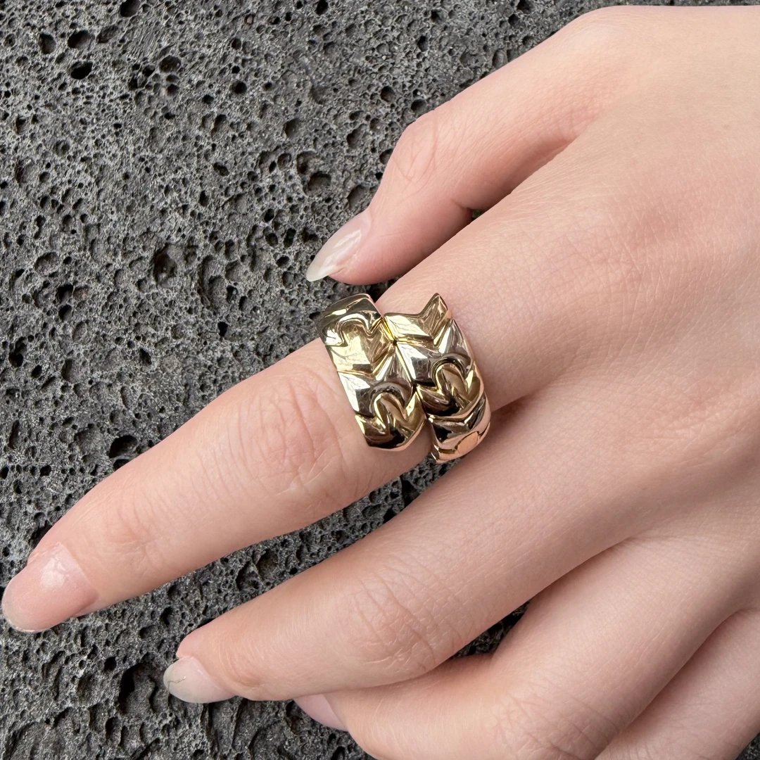 95新 BVLGARI/宝格丽 18K双色金箭头模块戒指-64063173