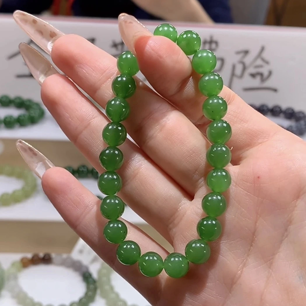 天然正品和田玉B08H碧玉手串气质素圈菠菜绿时尚多色多样性发一串