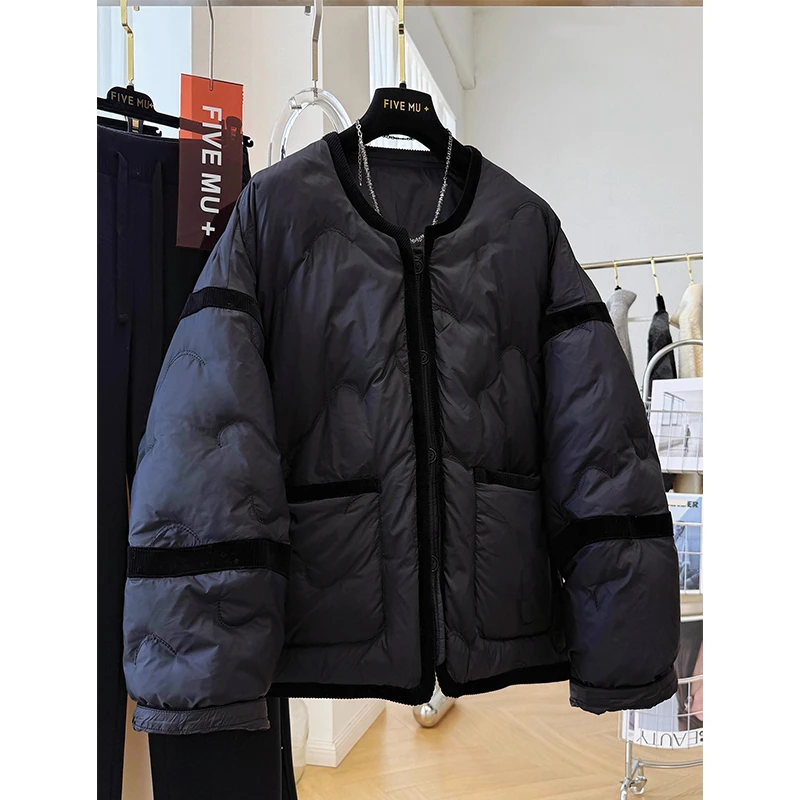 高级感洋气独特超好看的圆领棉服女冬季大码胖mm韩系宽松休闲外套