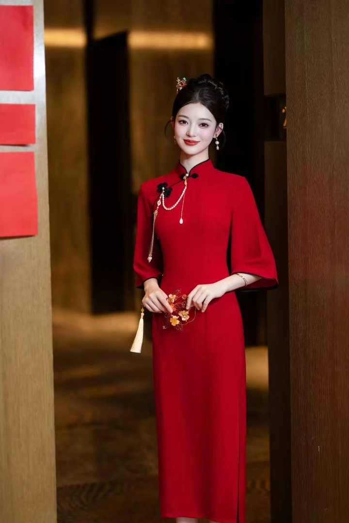 结婚订婚新娘结婚中式刺绣高级感针织提花复古秋季新中式喜婆婆