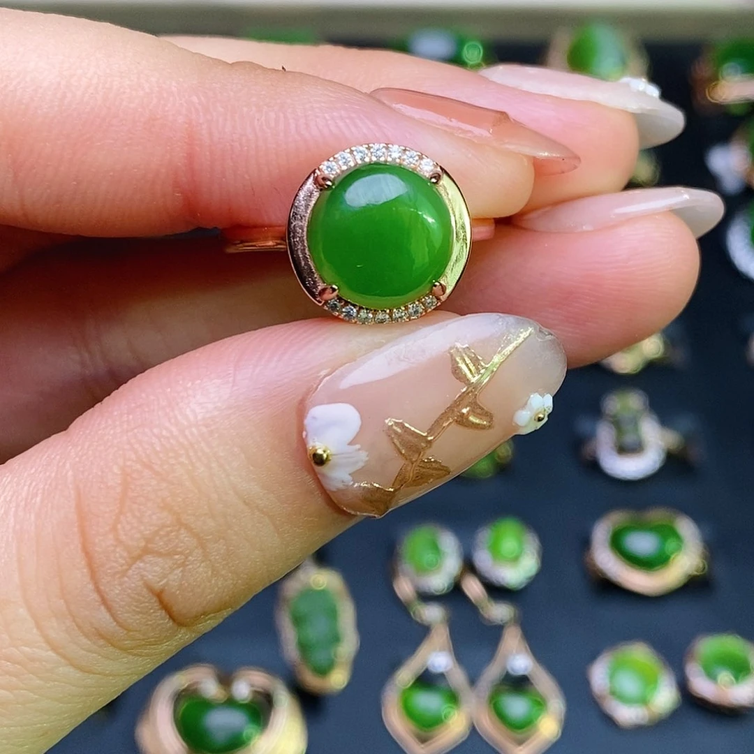 和田玉（碧玉）戒指银S925镶嵌