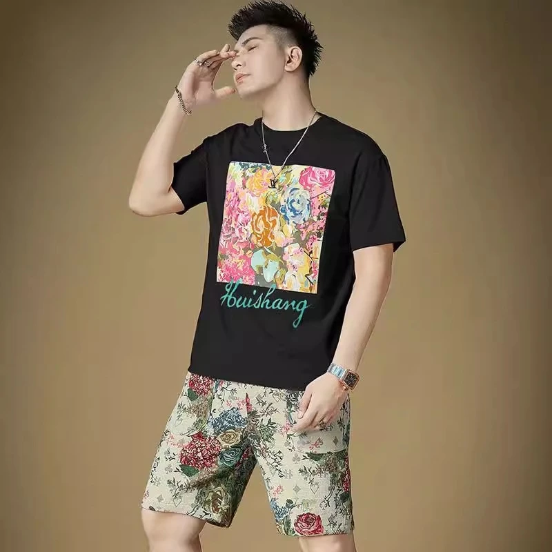 欧货夏天网红款男士短袖t恤套装男装2025年帅气潮牌男生男t恤短袖