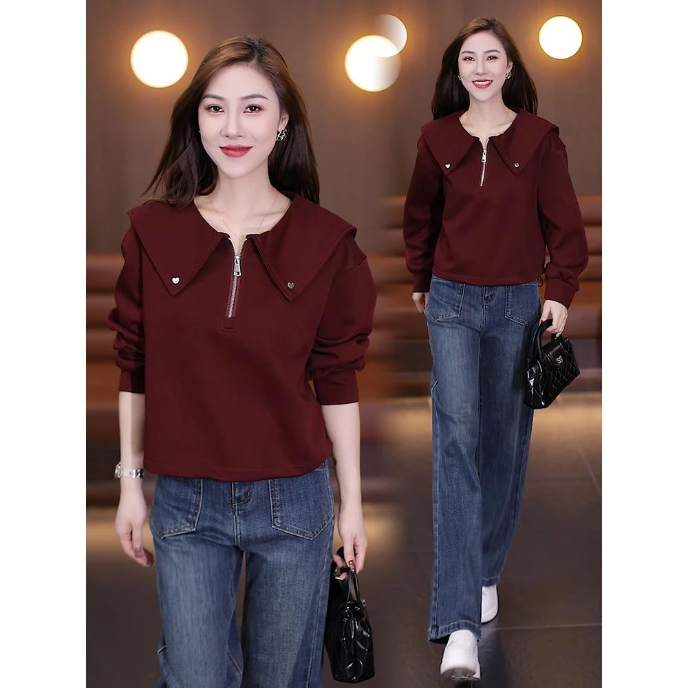 2025春秋新款时尚卫衣女宽松显瘦百搭小个子娃娃领休闲减龄外套潮