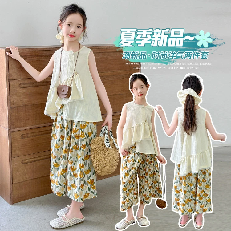 2025夏季最新款不规则套装儿童亲子装碎花洋气时尚薄款x59