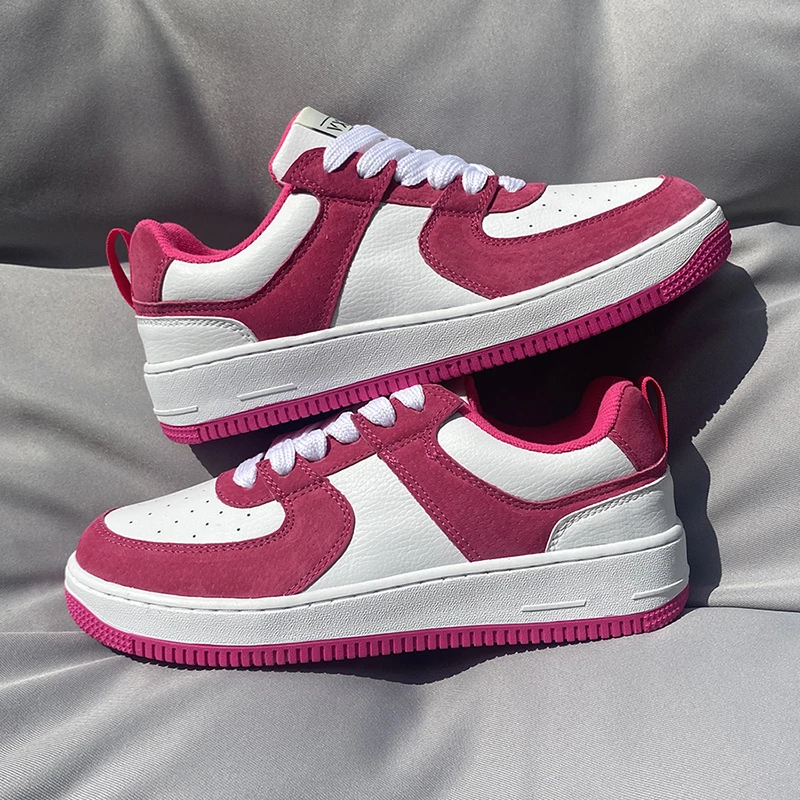 男士休闲旅游鞋粉白色休闲鞋百搭情侣潮鞋软底增高真皮男鞋子大码