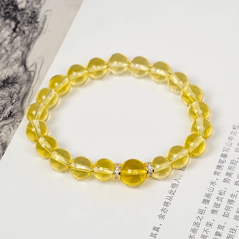 天然简约素圈黄水晶百搭单圈黄色手串珠手链 多样性发一 -Y0789