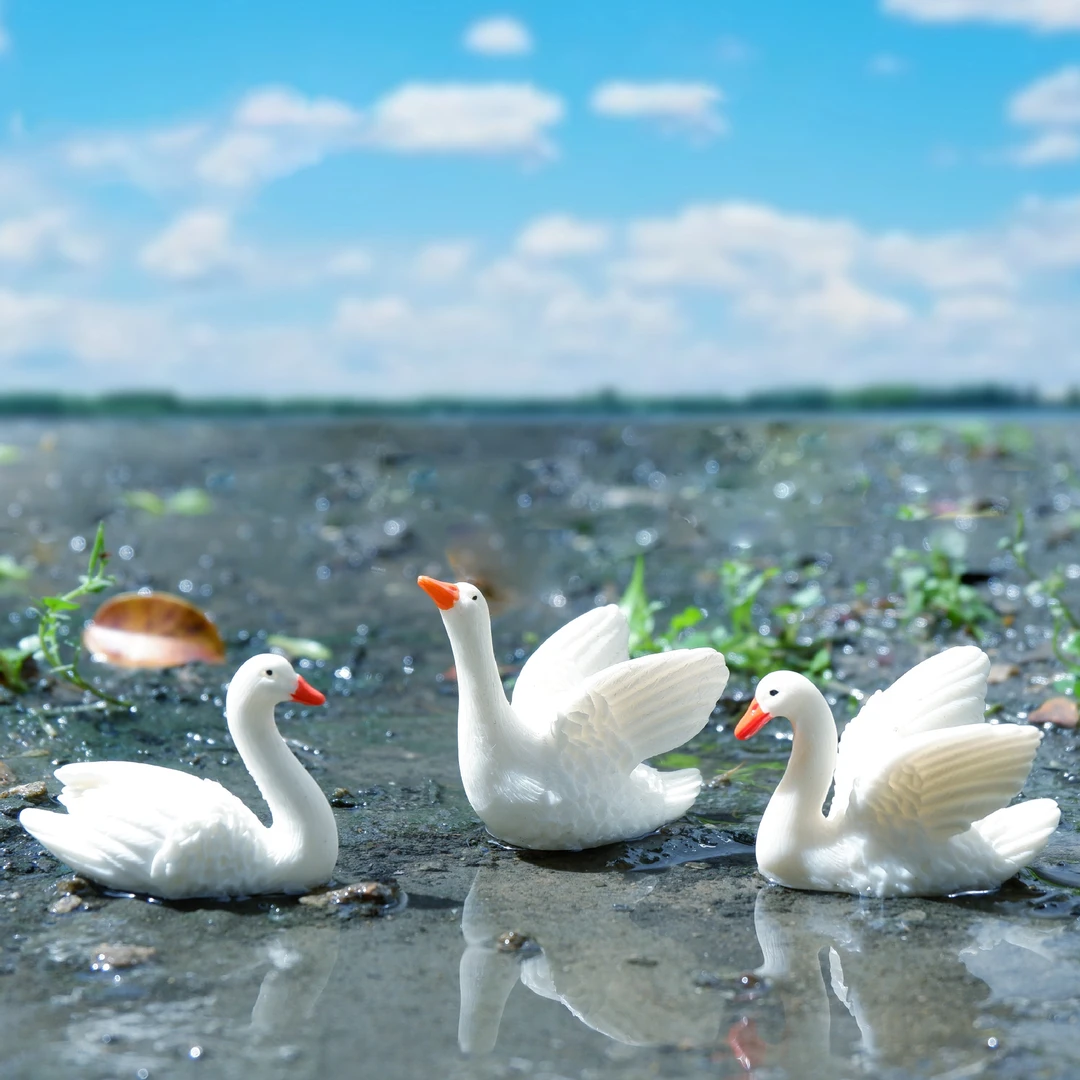 一套3只树脂小摆件天鹅园艺盆景装饰微观仿真动物卡通工艺品桌面