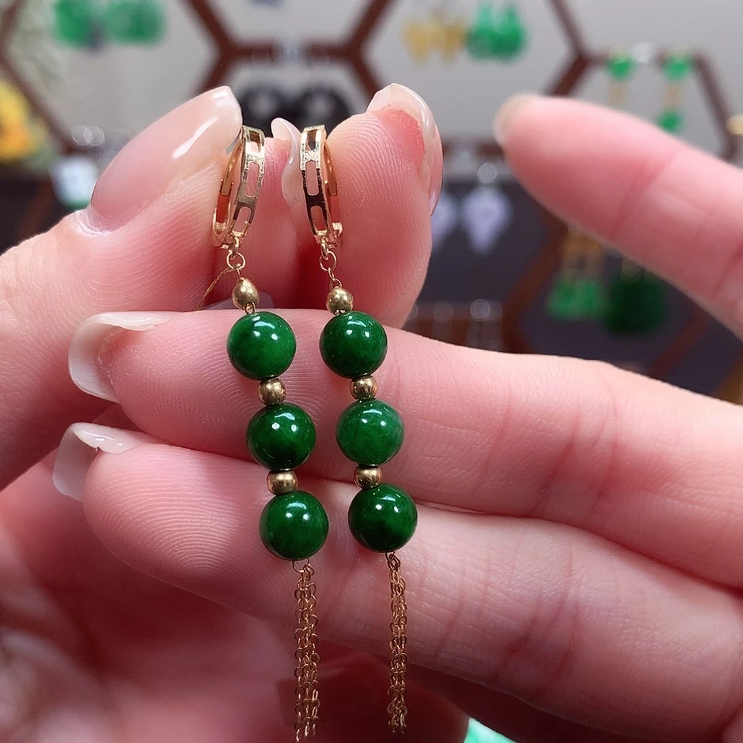 翡翠耳饰18K金镶嵌天然翡翠