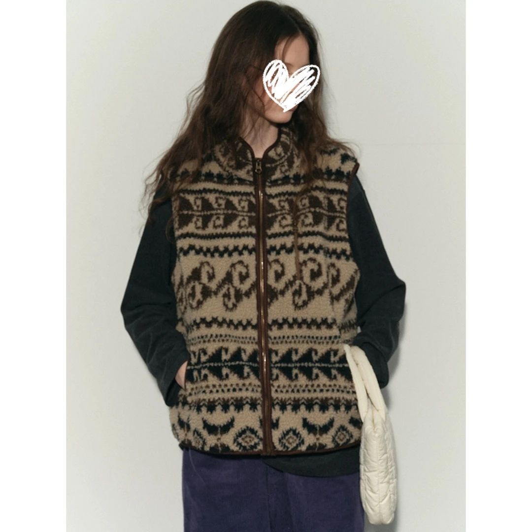 秋季新款复古费尔岛花纹慵懒风百搭马夹高级感上衣H883