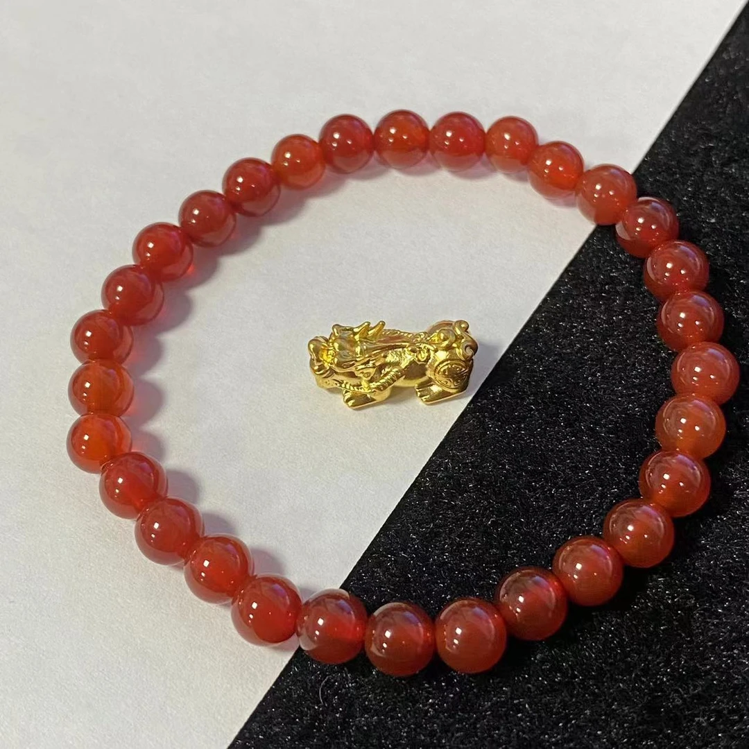 足金999貔貅搭红 玛 瑙手串@@A242