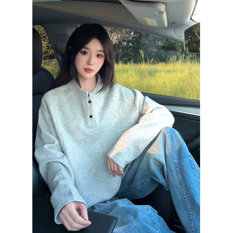 【运费险+6小时现货】秋季花灰色亨利领长袖t恤男秋季cleanfit上衣