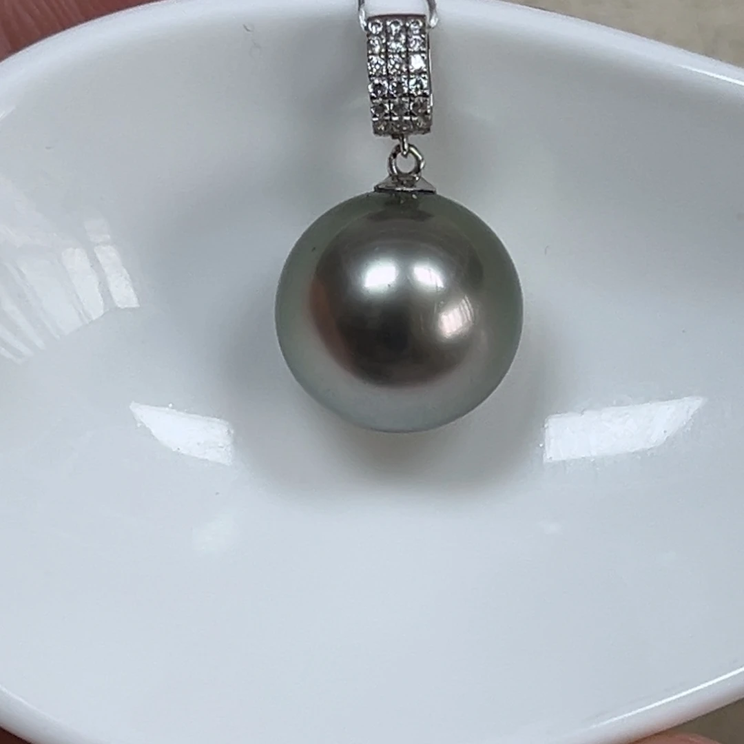 海水珍珠吊坠(不含链)18K金镶嵌13.5mm