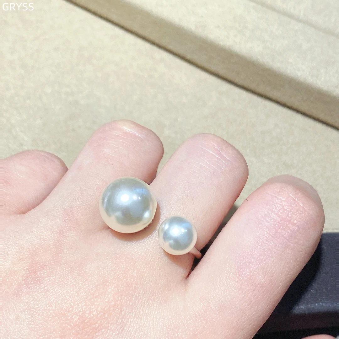 925银莫桑石戒指 GRYSS 双白珠银戒指可调节不掉色轻奢时尚FXCY