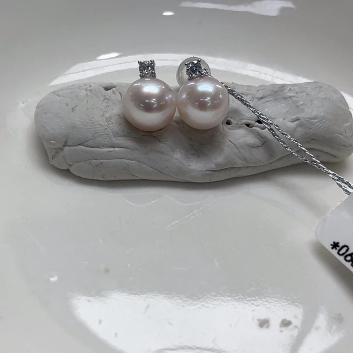 银S925镶嵌耳饰海水珍珠7.5-8mm53号